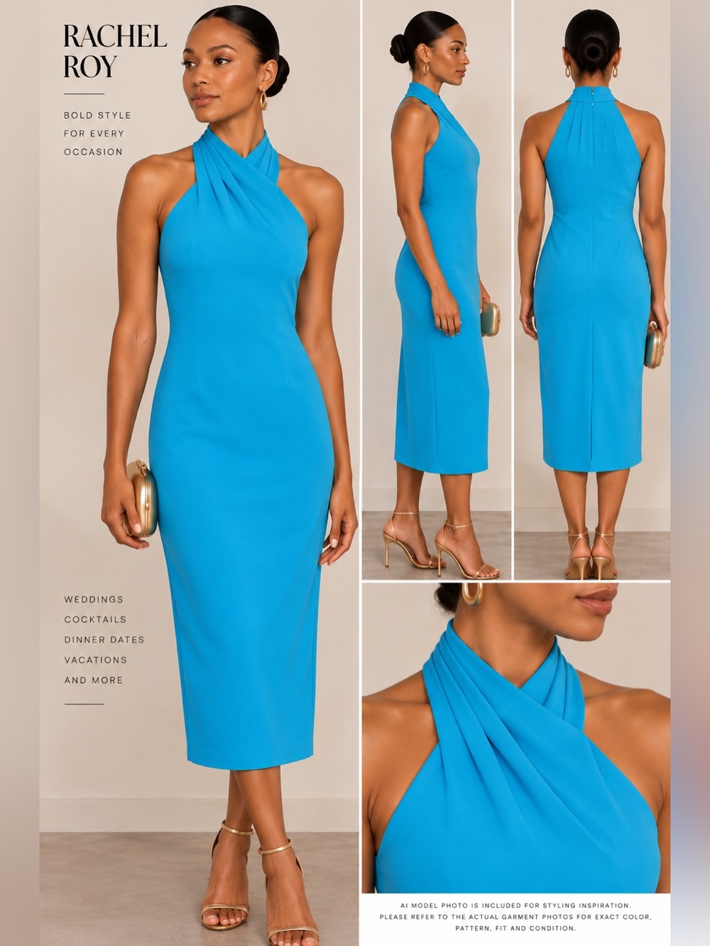Rachel Roy Turquoise Blue Crossover High-Neck Sleeveless Dress Size XL